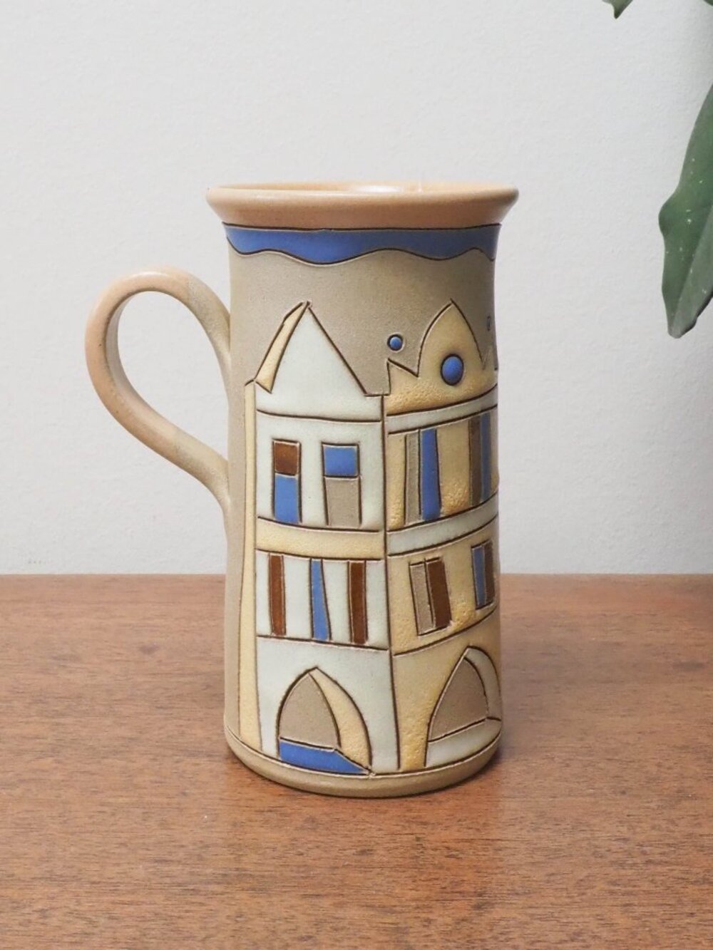 Vtg Handmade Ceramic Mug - Vintage Ceramic Architectural House Motif